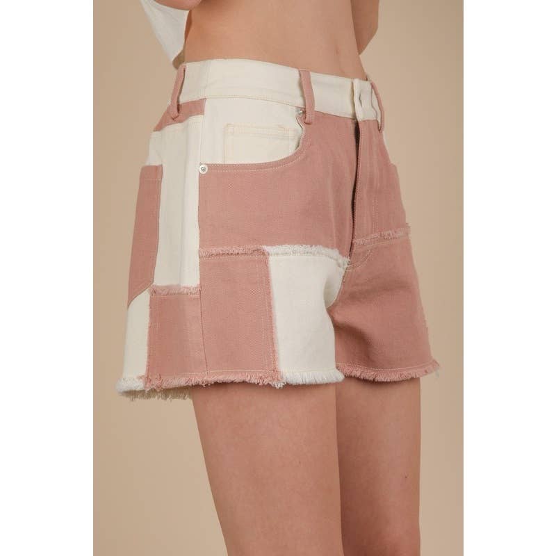 Soft Washed Color Block Casual Shorts