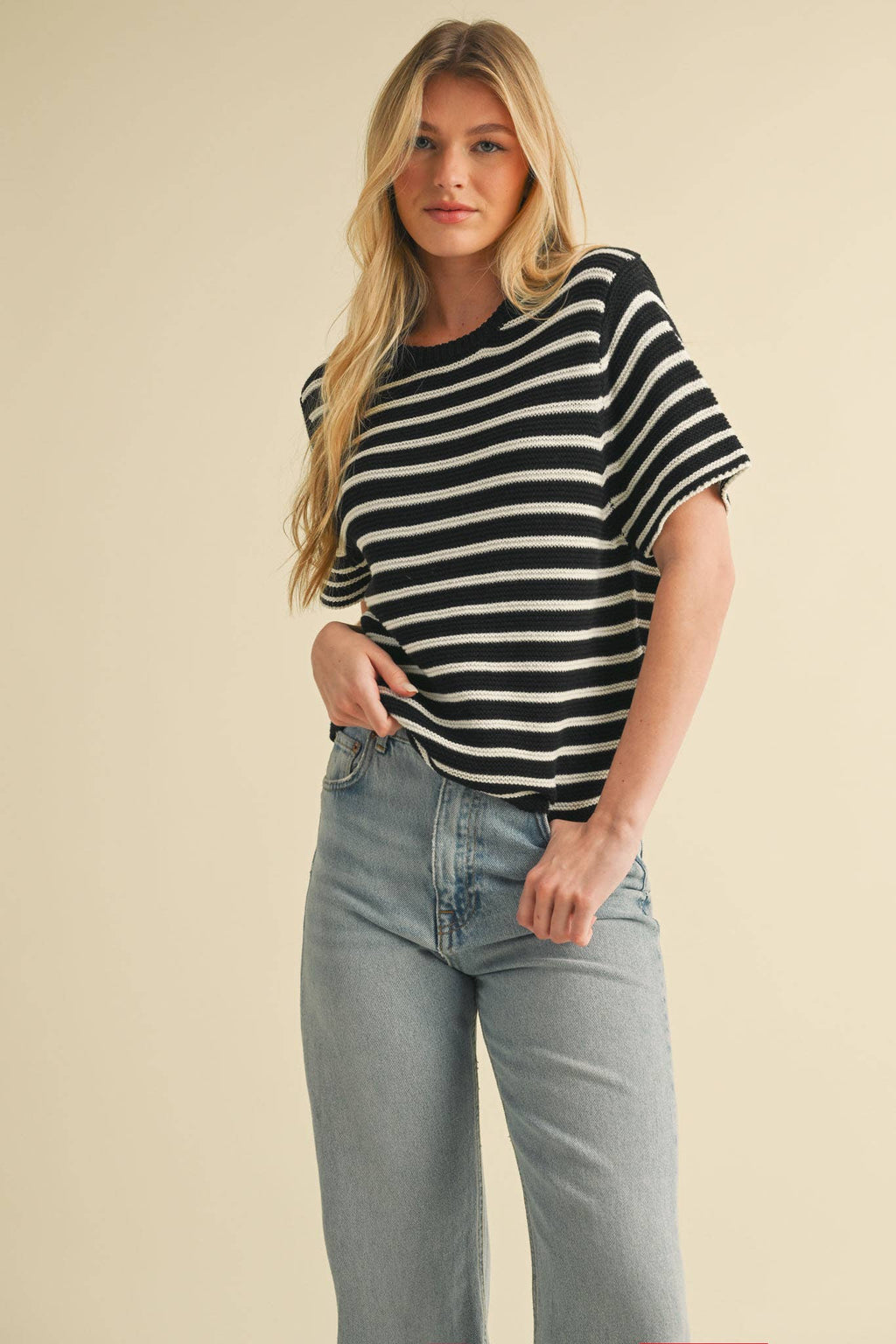 Short Sleeve Striped Sweater Top