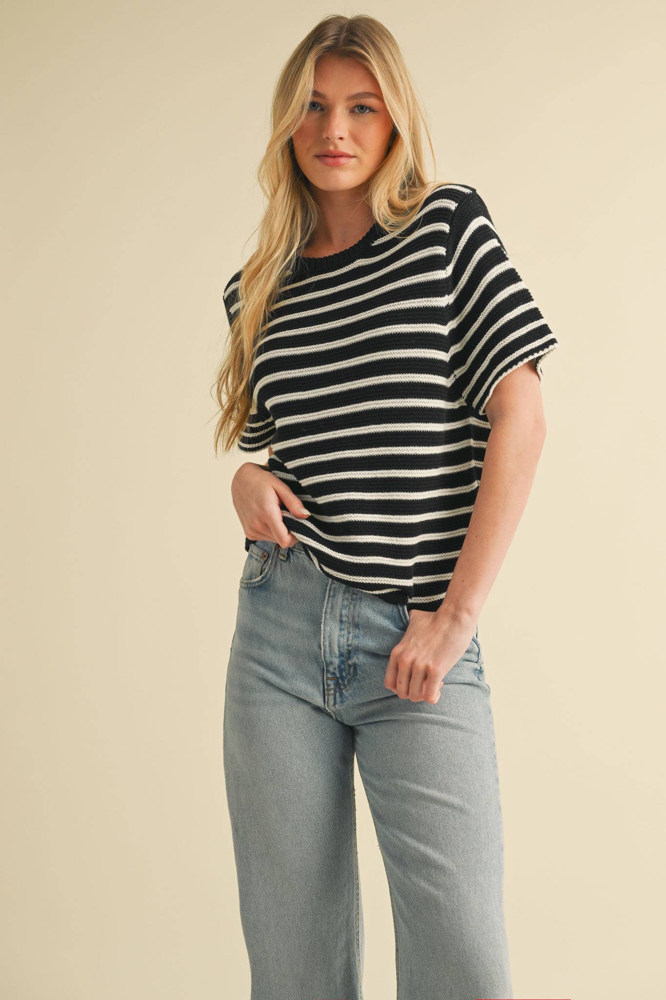 Short Sleeve Striped Sweater Top