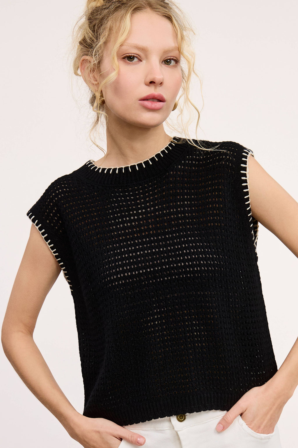 Crochet Knit Stitching Detailed Sleeveless Top