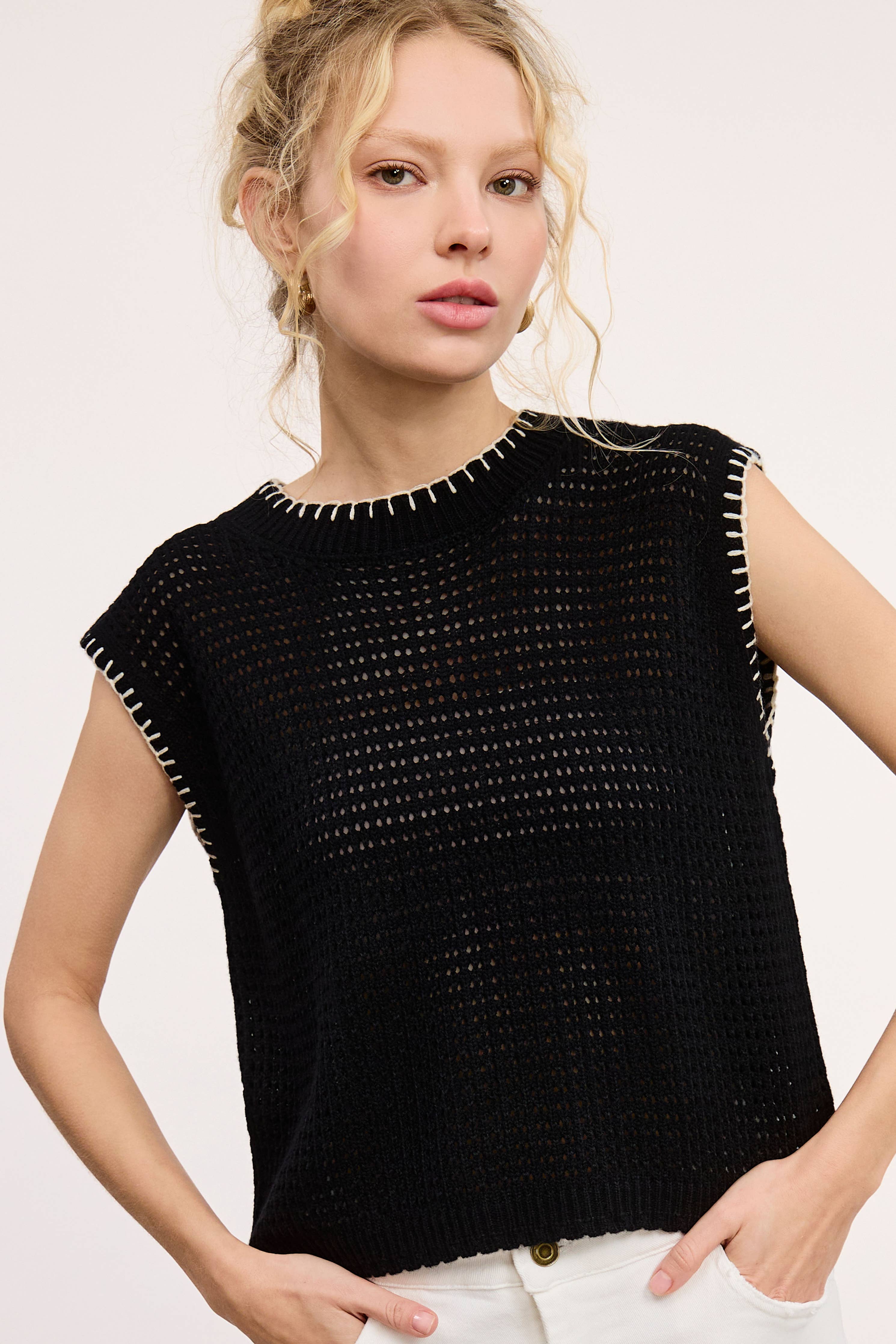 Crochet Knit Stitching Detailed Sleeveless Top