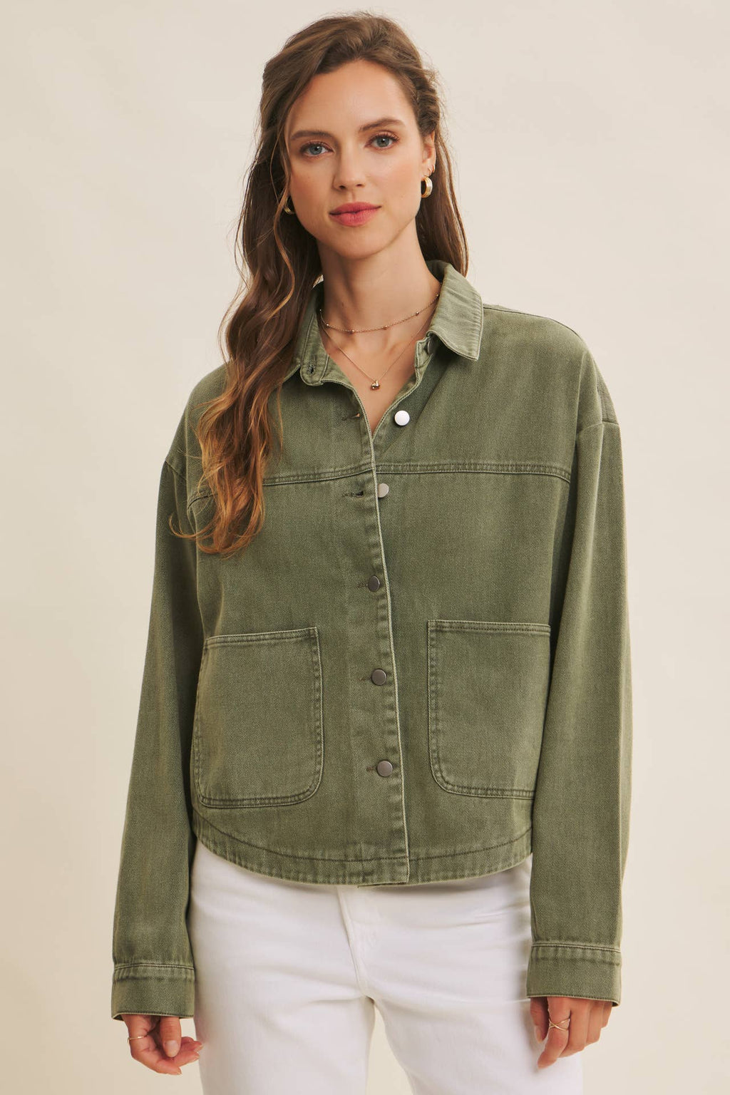 Washed Cotton Twill Utility Jacket In Oversized Fit
