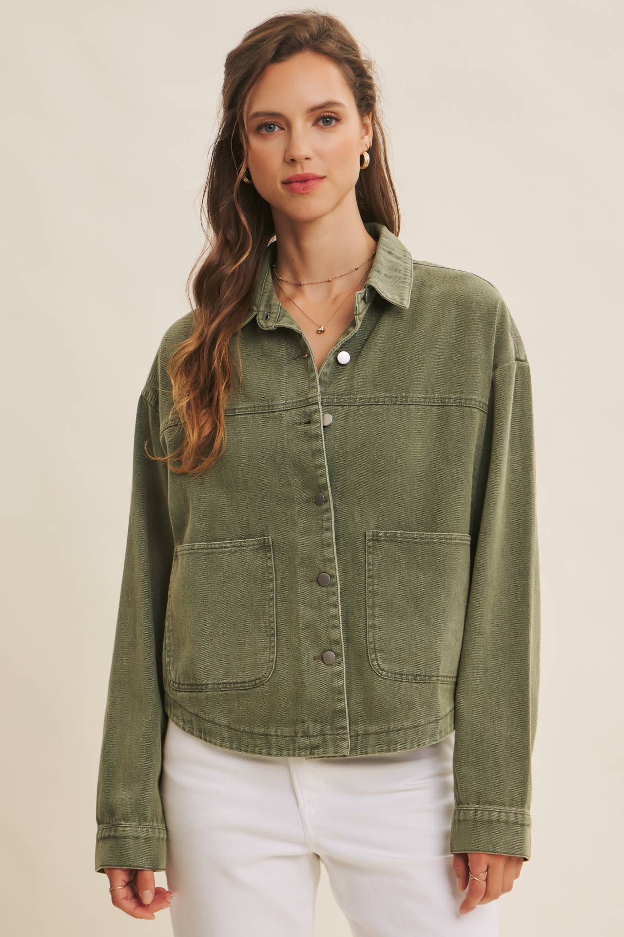Washed Cotton Twill Utility Jacket In Oversized Fit