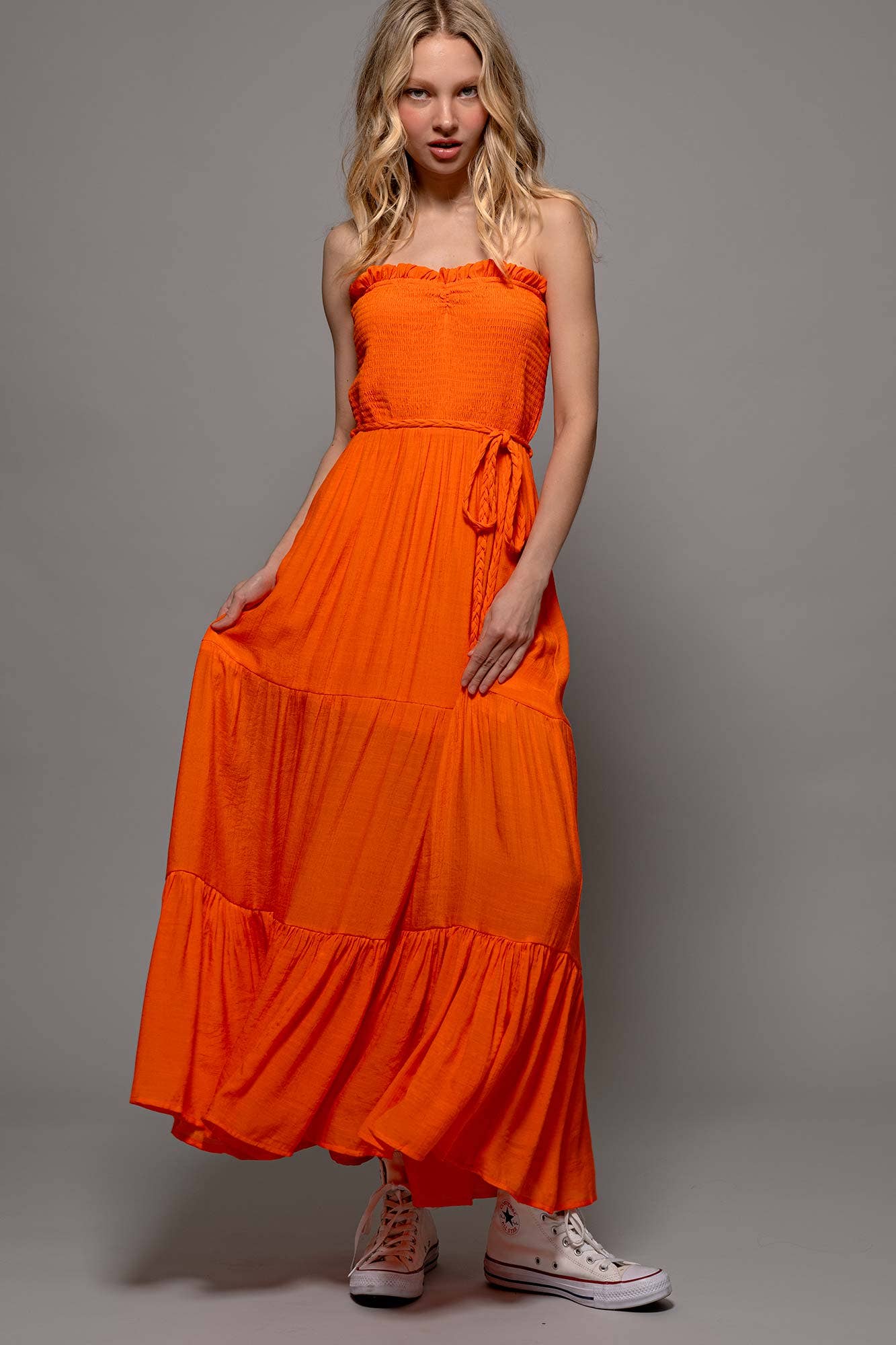 Smocked Tiered Ruffle Maxi Dress