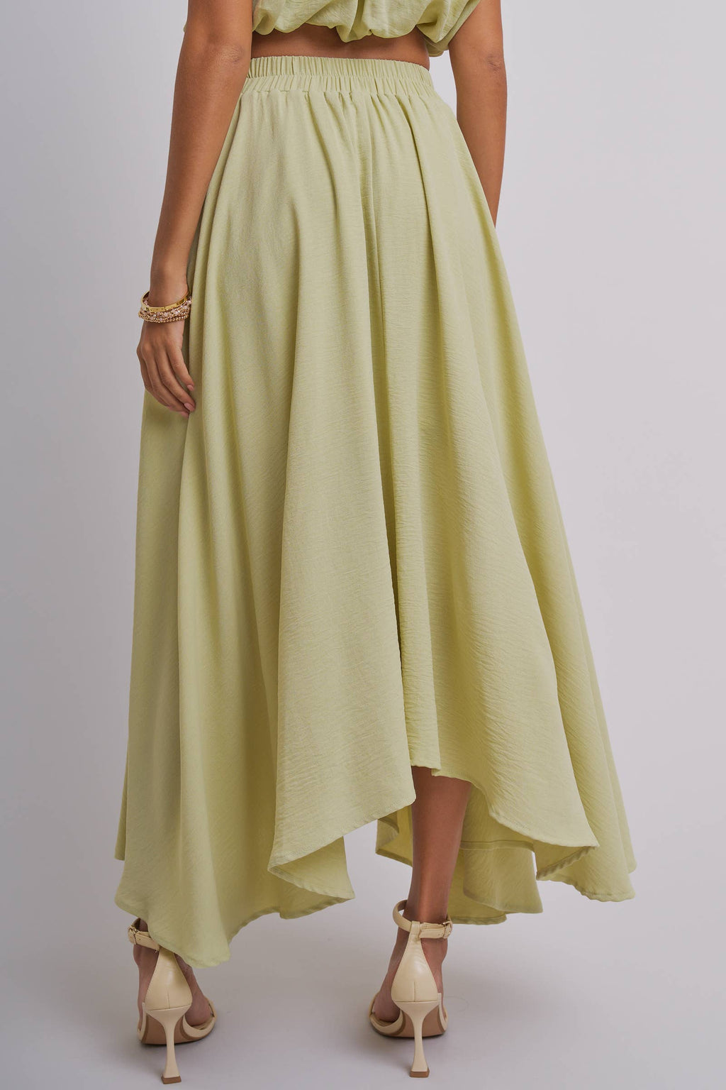 Pleated High-Low Maxi Skirt