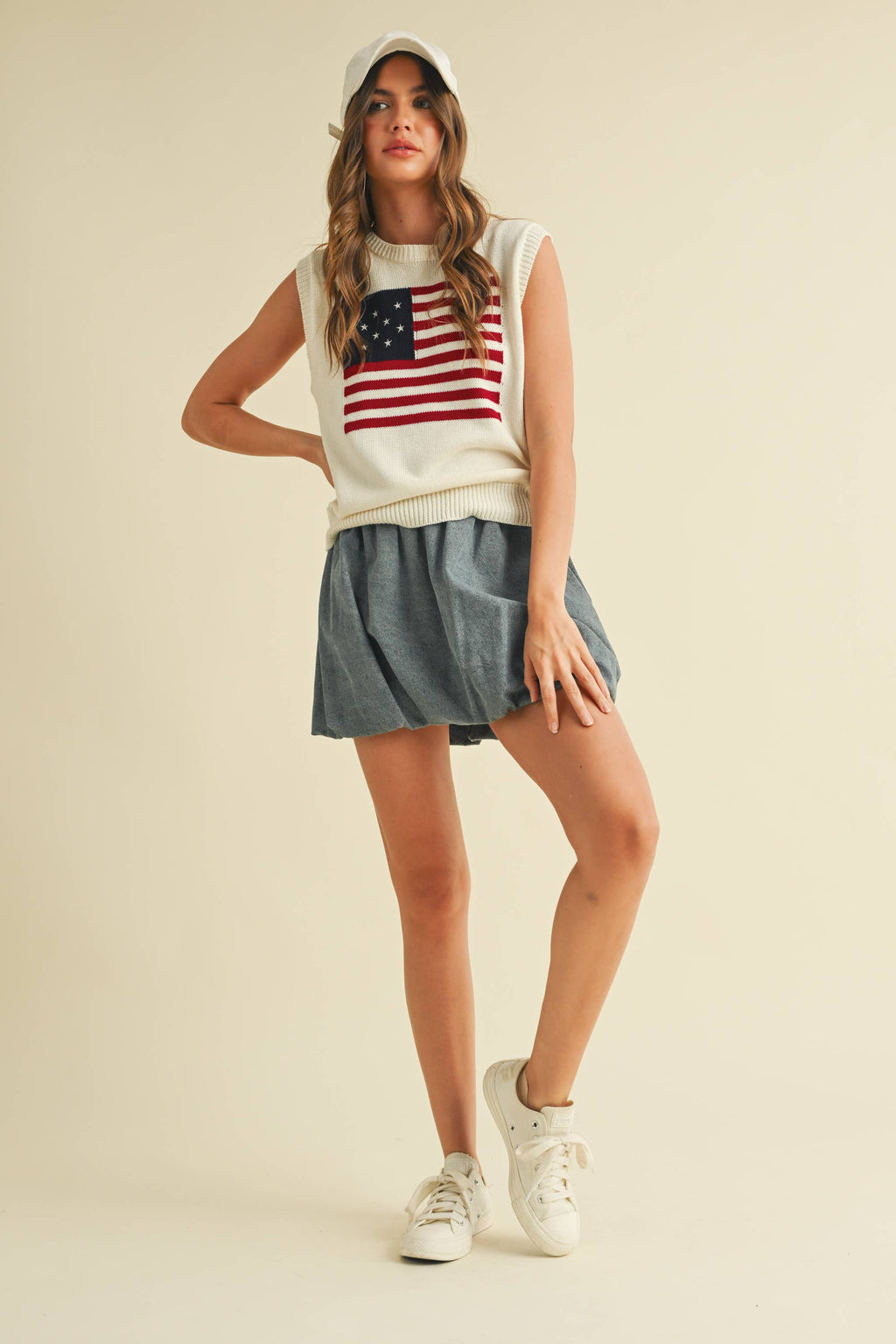 USA FLAG SLEVELESS KNIT PULLOVER SWEATER