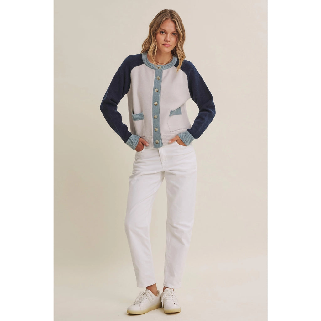 Morning Light Cafe Wool Blend Color Block Cardigan