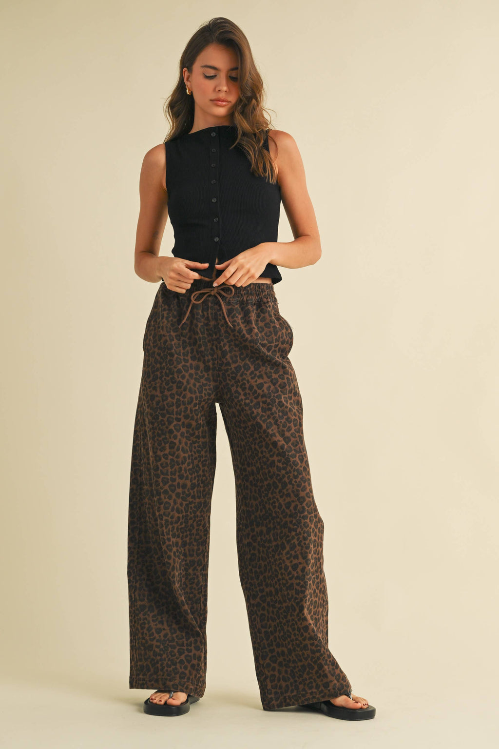 Leopard Print Denim Track Pant
