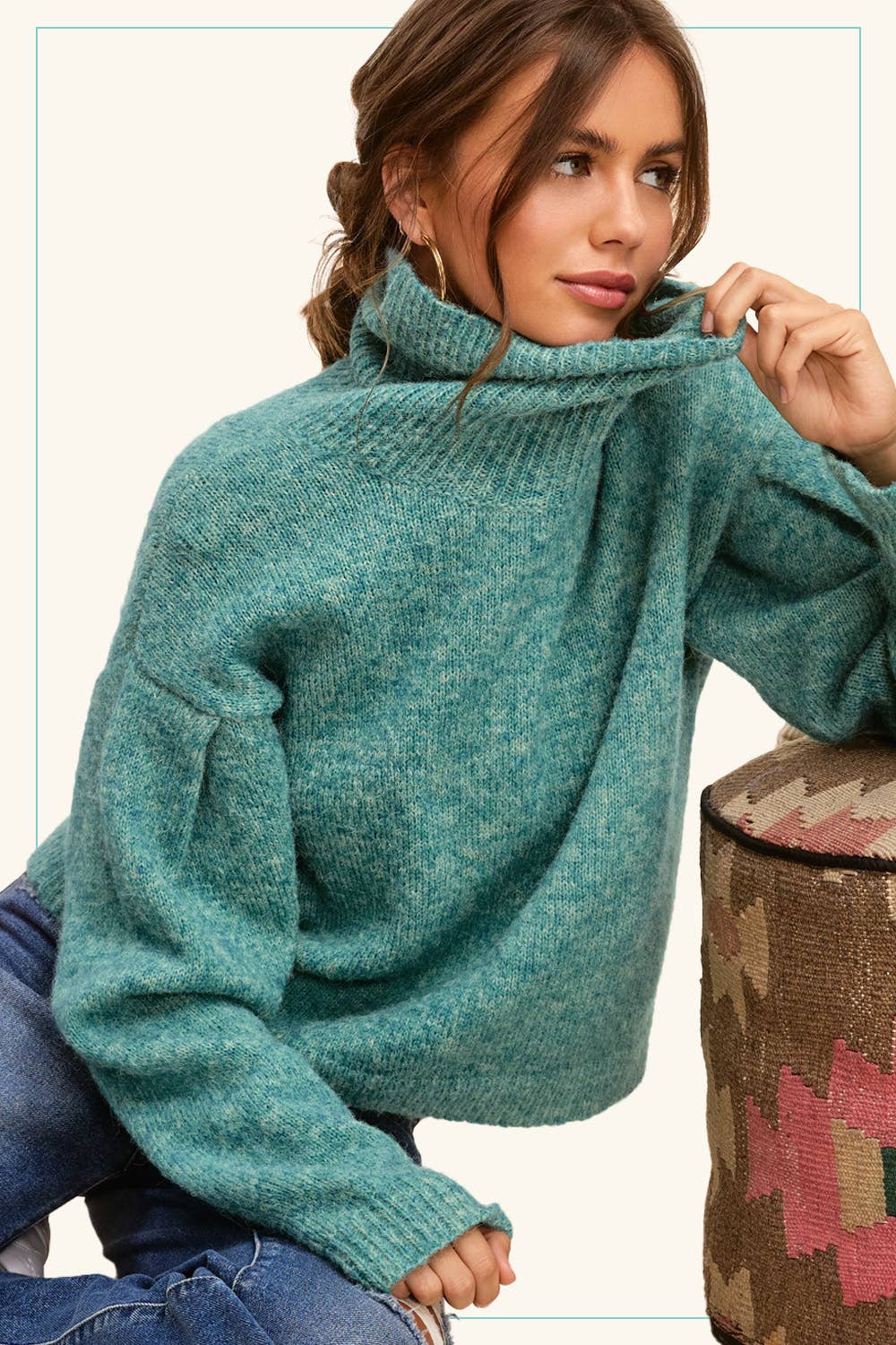 Loose Fit Turtle Long Sleeve Sweater