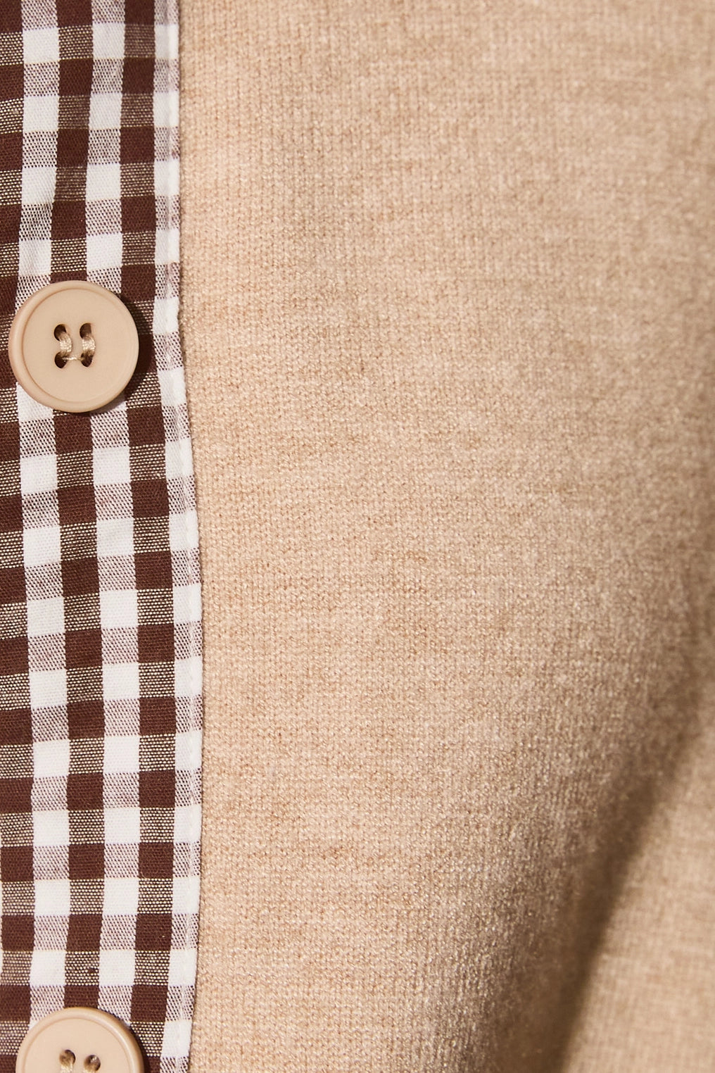 Gingham Trim Knit Cardigan Sweater