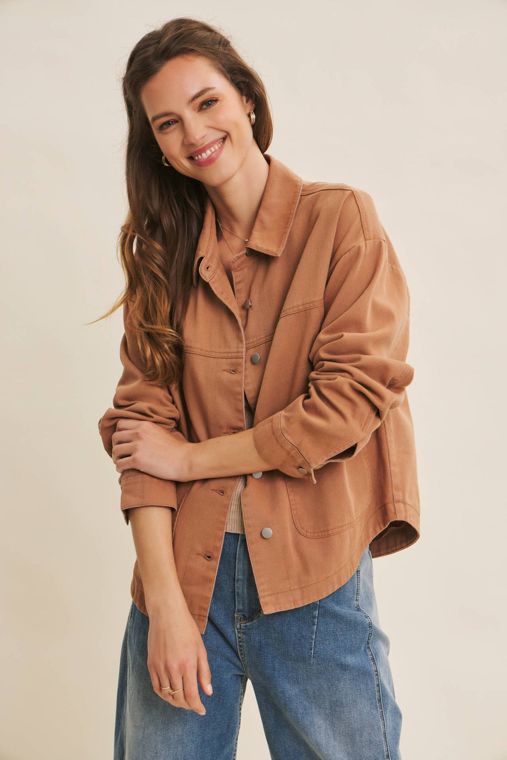 Washed Cotton Twill Utility Jacket In Oversized Fit