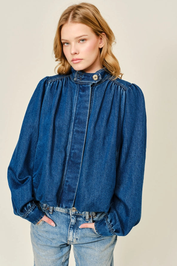 Bubble High Neck Denim Jacket