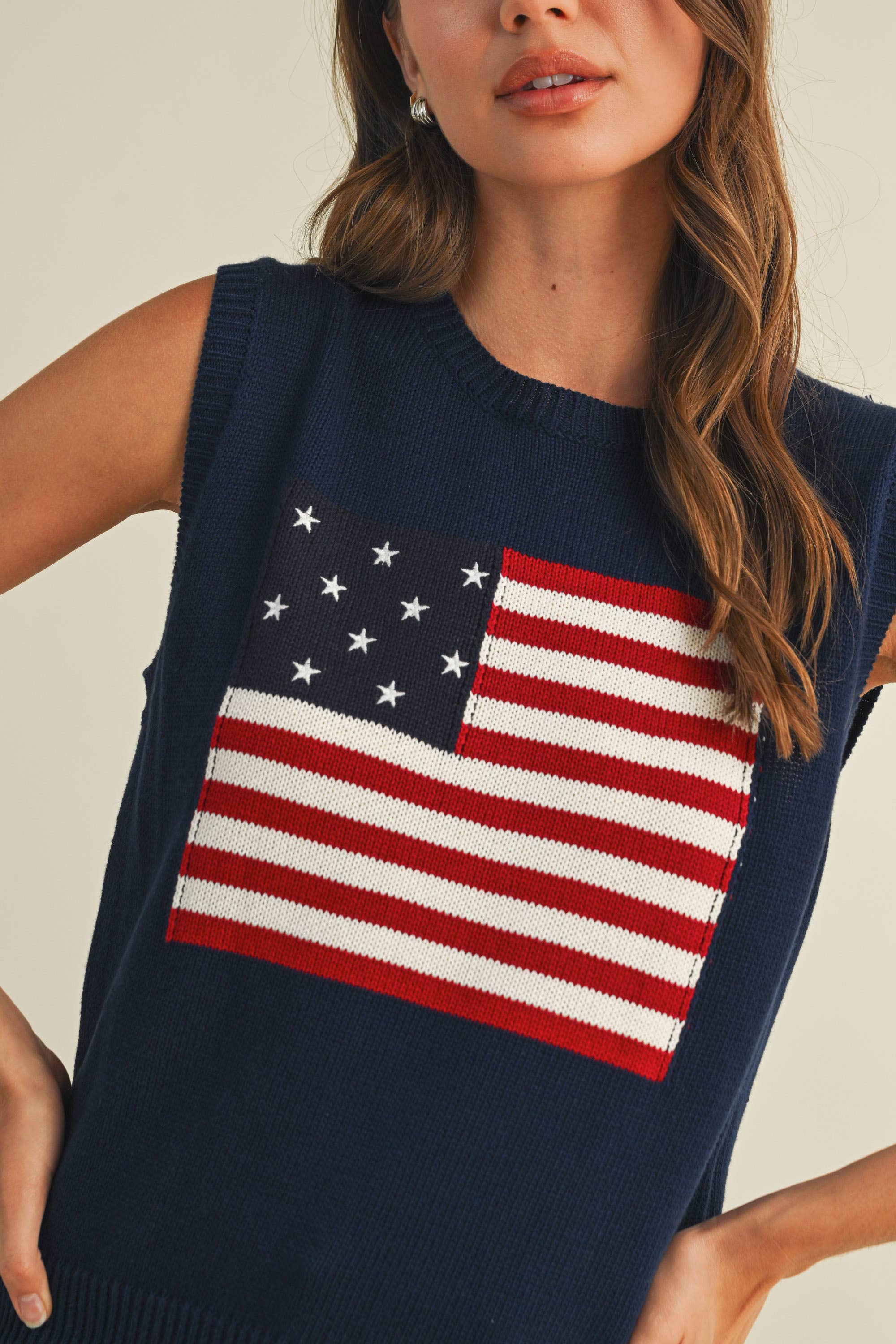 USA FLAG SLEVELESS KNIT PULLOVER SWEATER