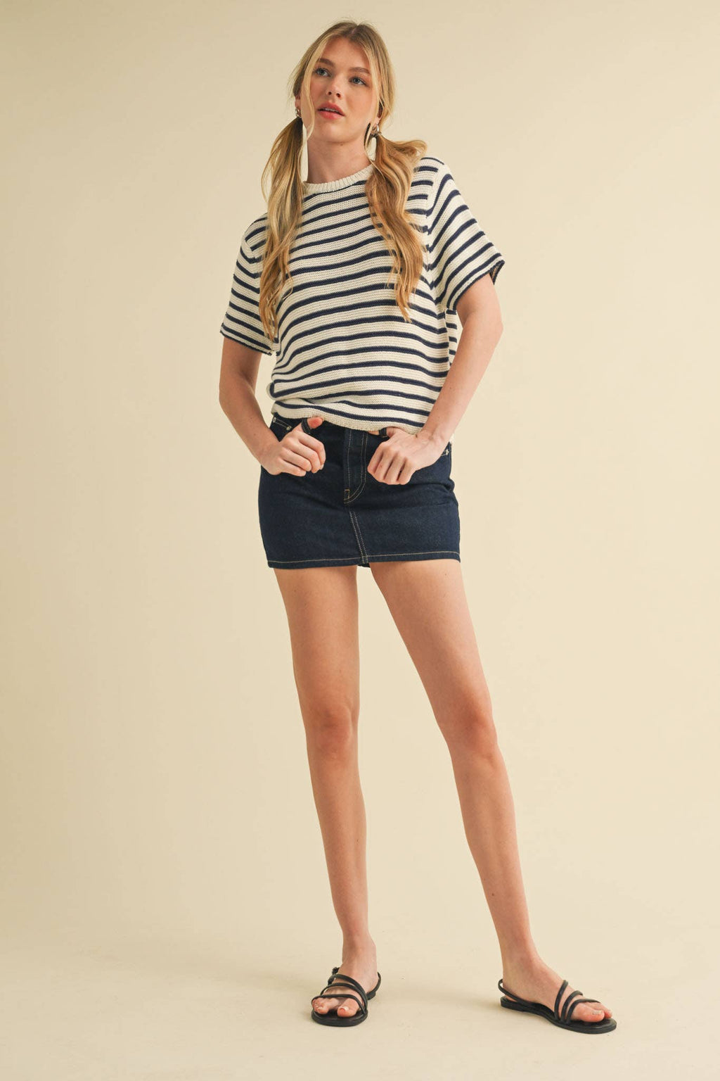 Short Sleeve Striped Sweater Top