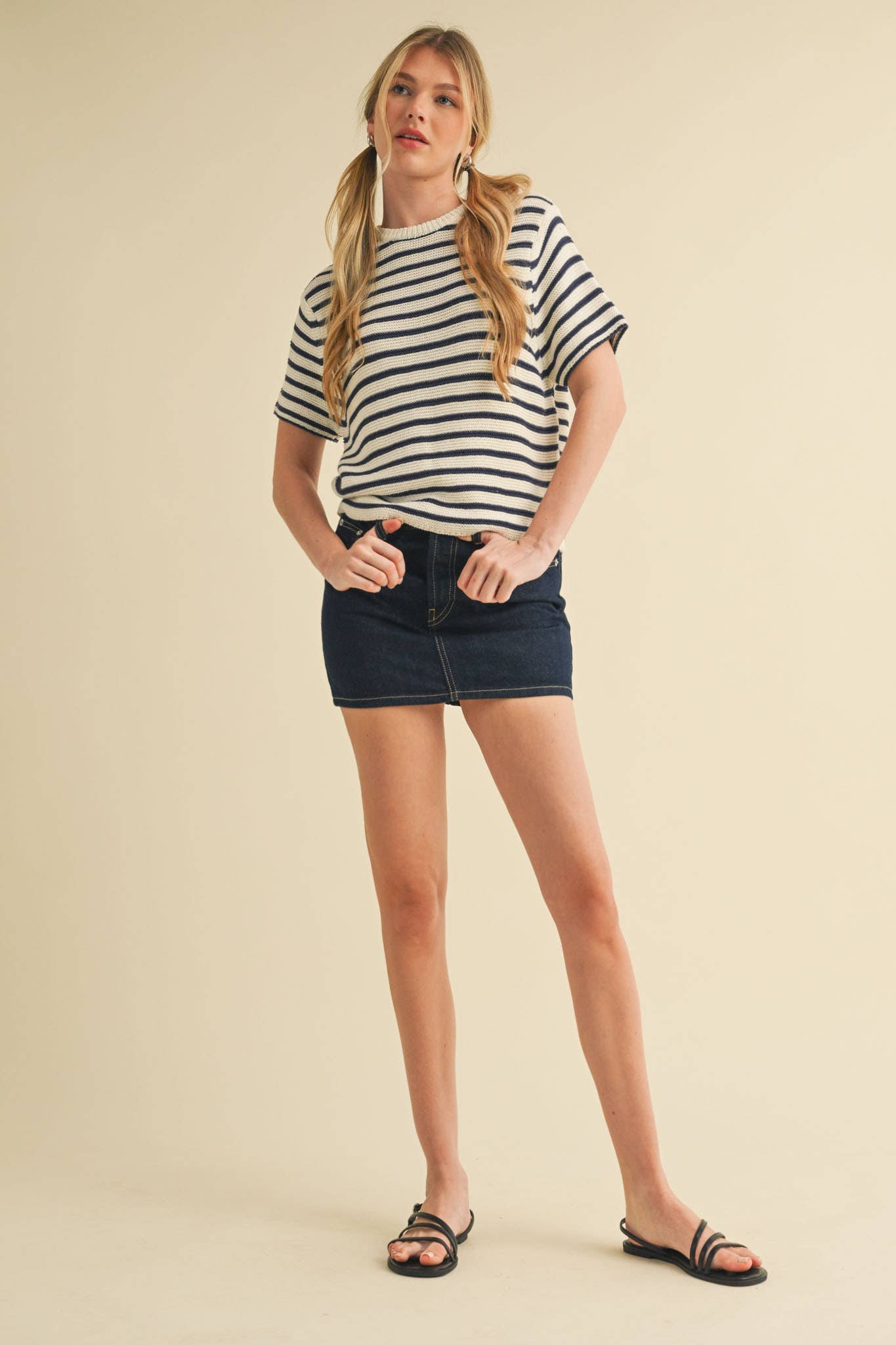 Short Sleeve Striped Sweater Top