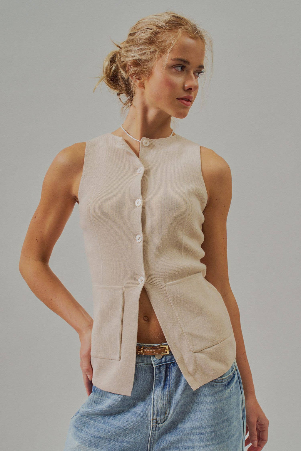 Button-Front Sweater Vest