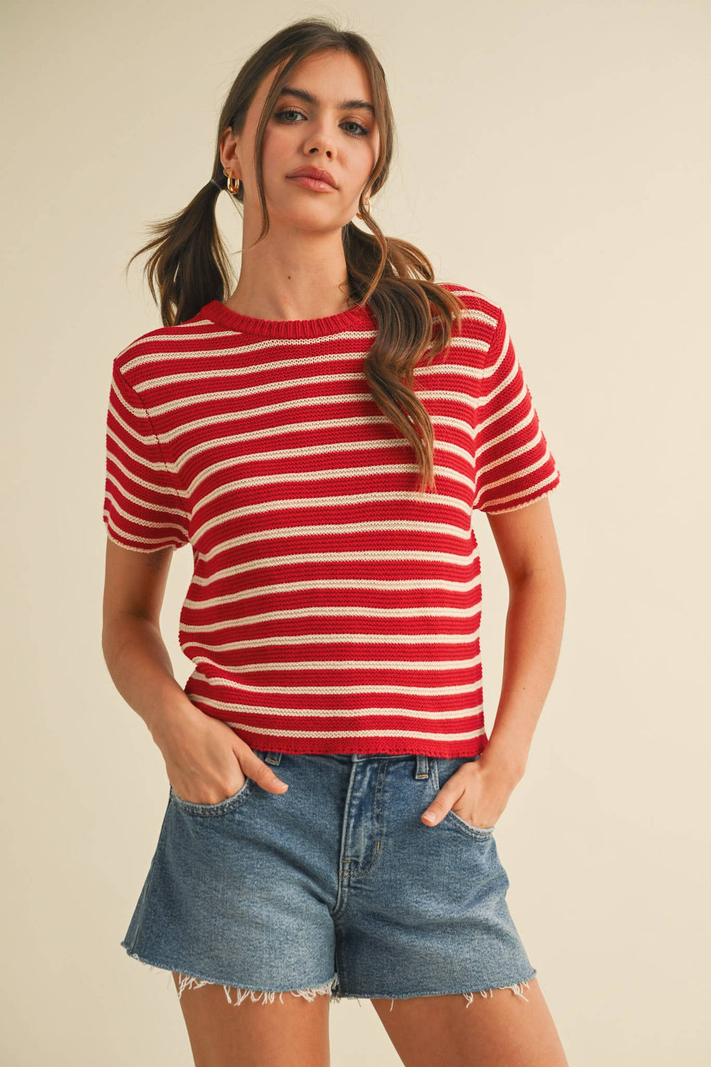 Short Sleeve Striped Sweater Top