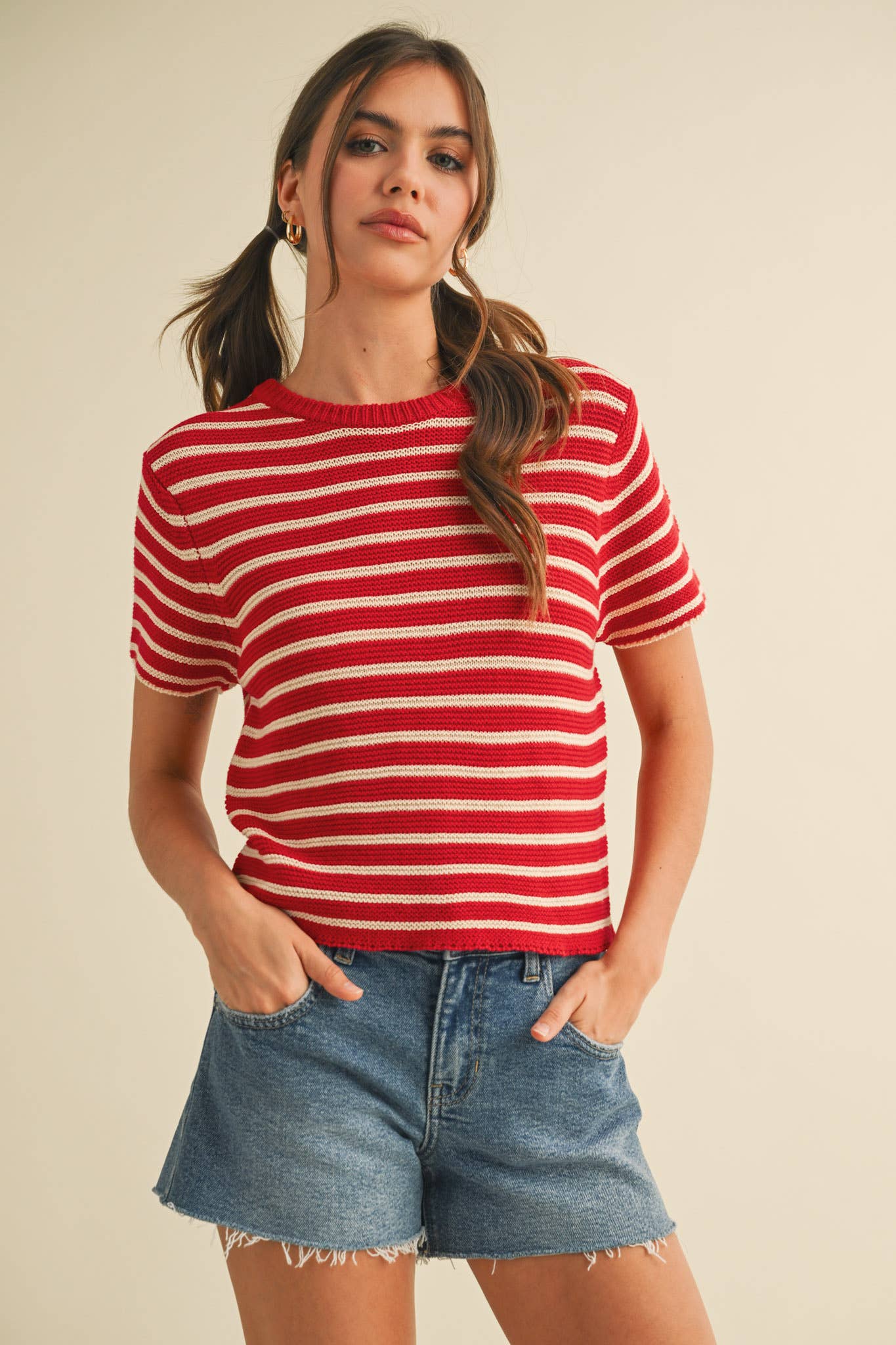 Short Sleeve Striped Sweater Top