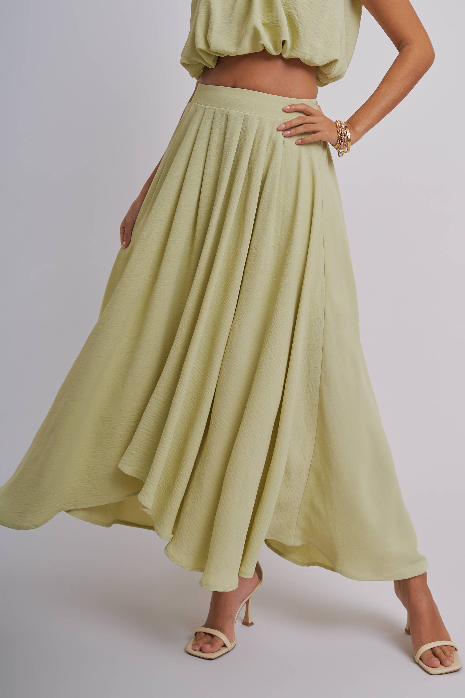 Pleated High-Low Maxi Skirt