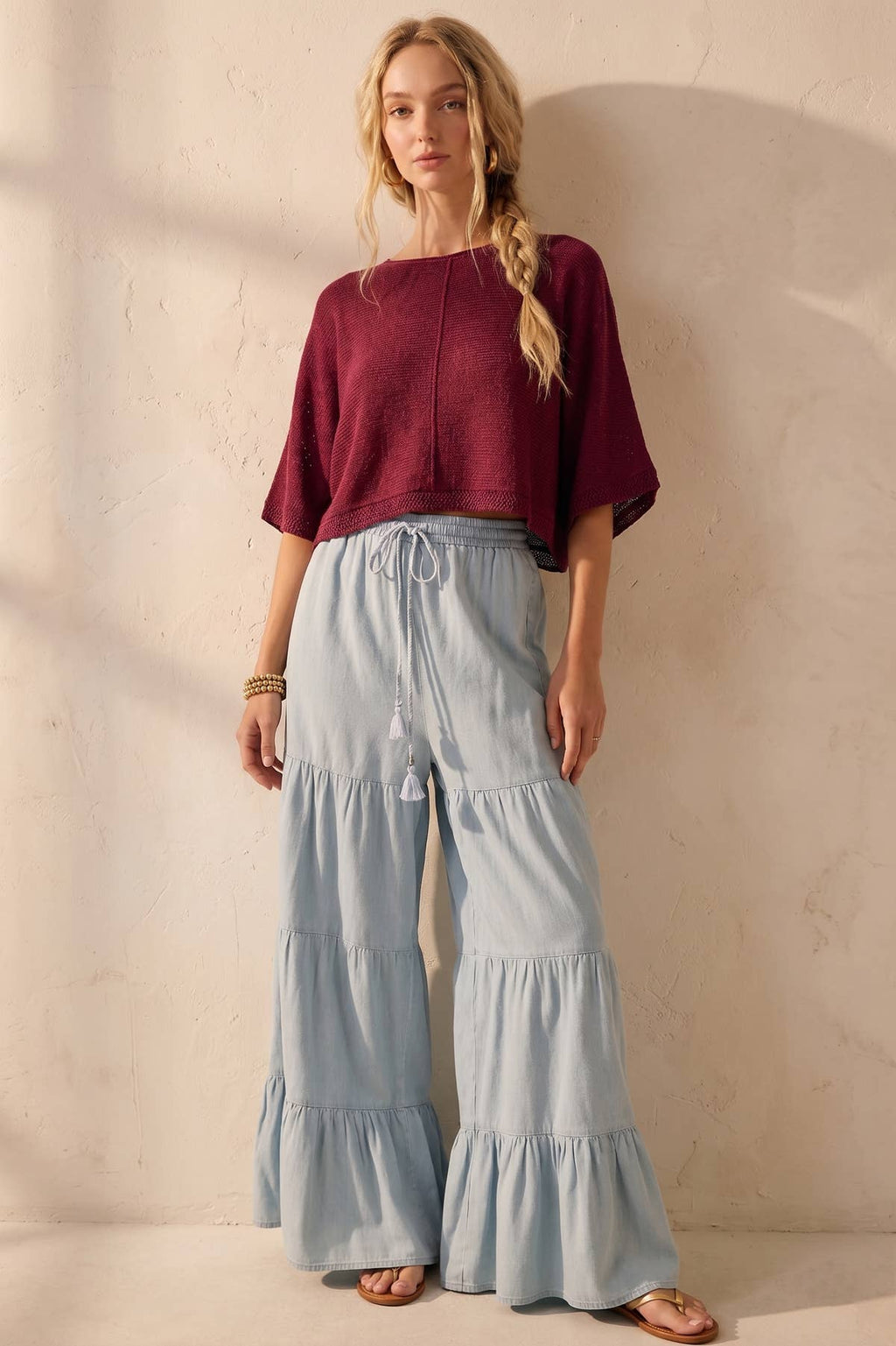 Boho Tiered Chambray Pants