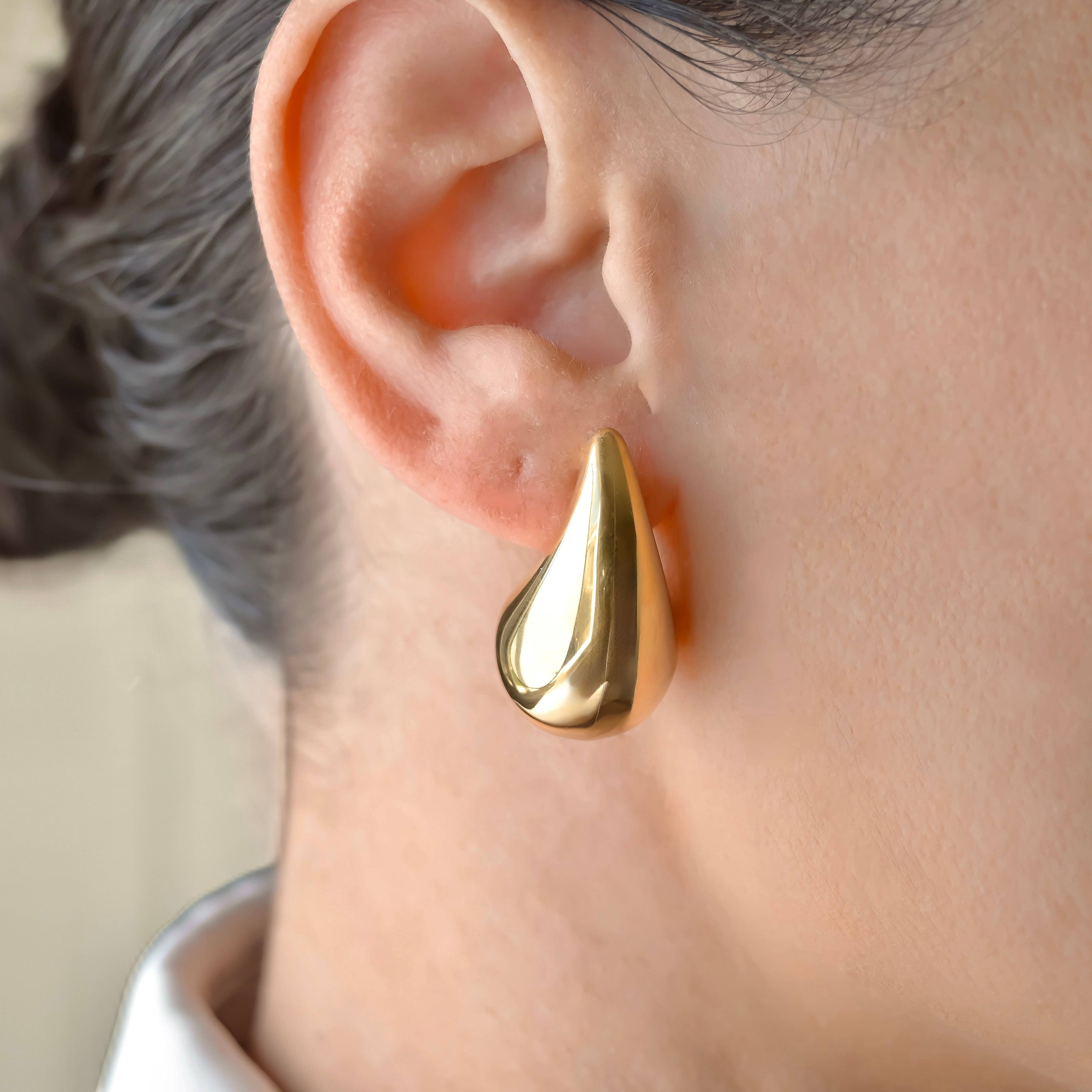 Chunky Hollow Drop Earrings- Lightweight Tear Drop Studs