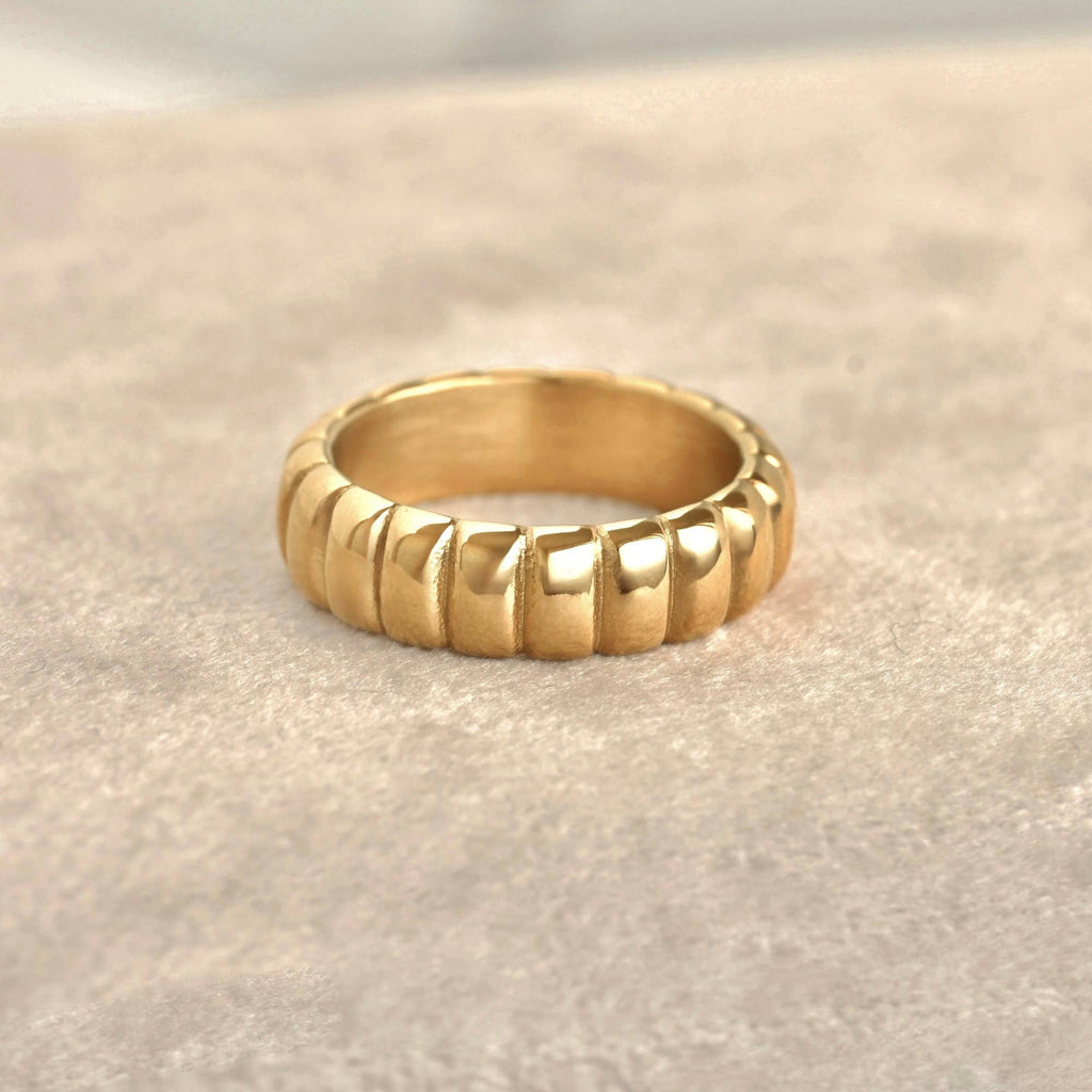 Puffy Ribbed Ring - Wide Gold Puffed Ring