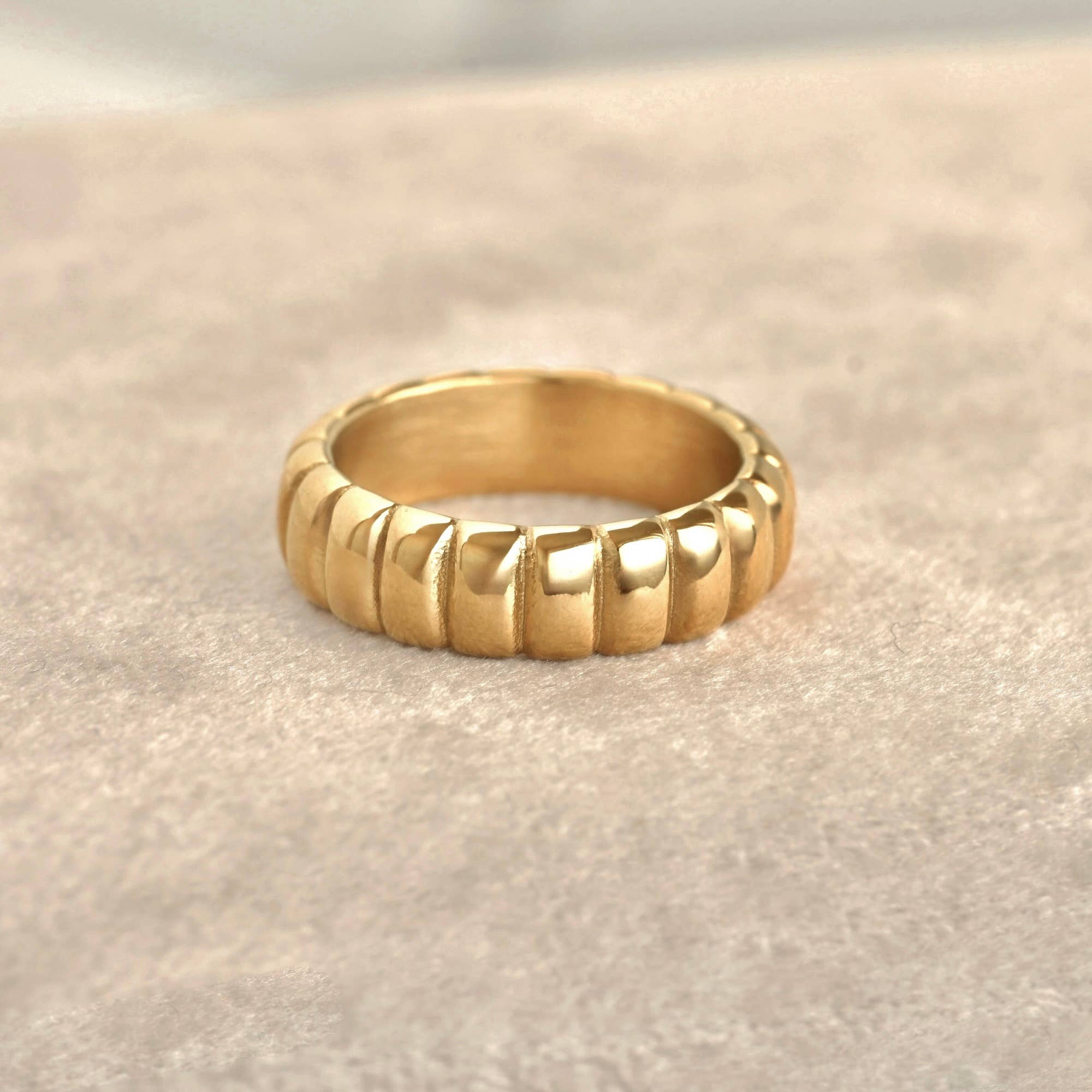 Puffy Ribbed Ring - Wide Gold Puffed Ring