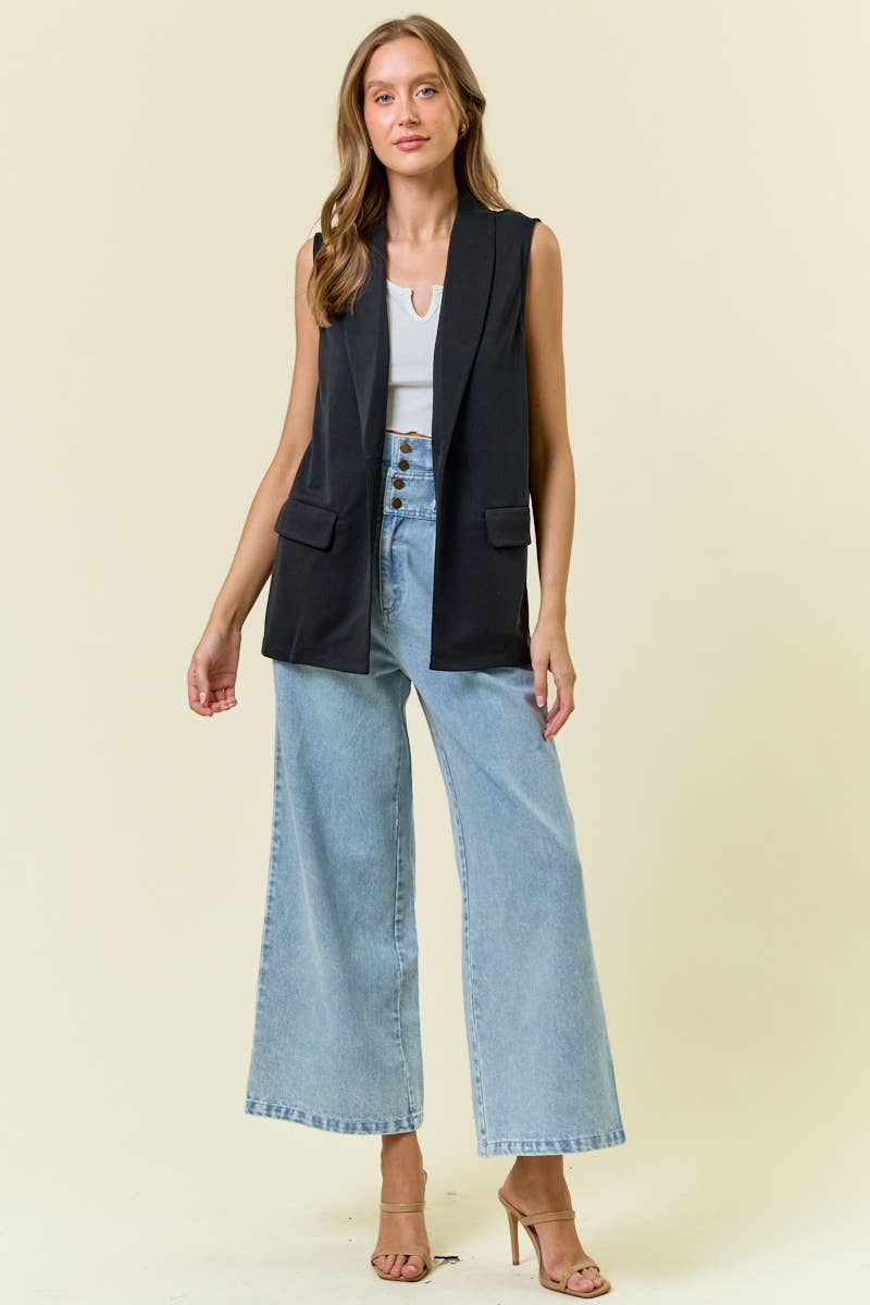 Shawl Neck Open Front Knit Vest Blazer