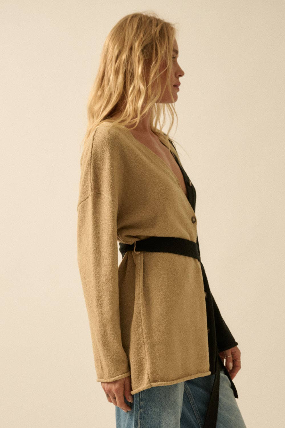 Colorblock Belted Cardigan