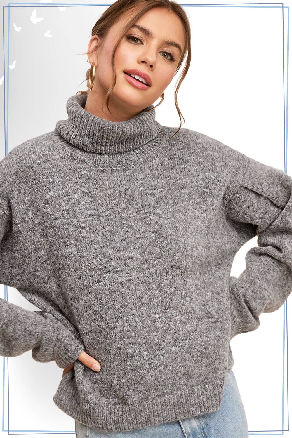 Loose Fit Turtle Long Sleeve Sweater