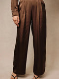 High Waist Satin Elastic Band Pleated Wide Leg Pants