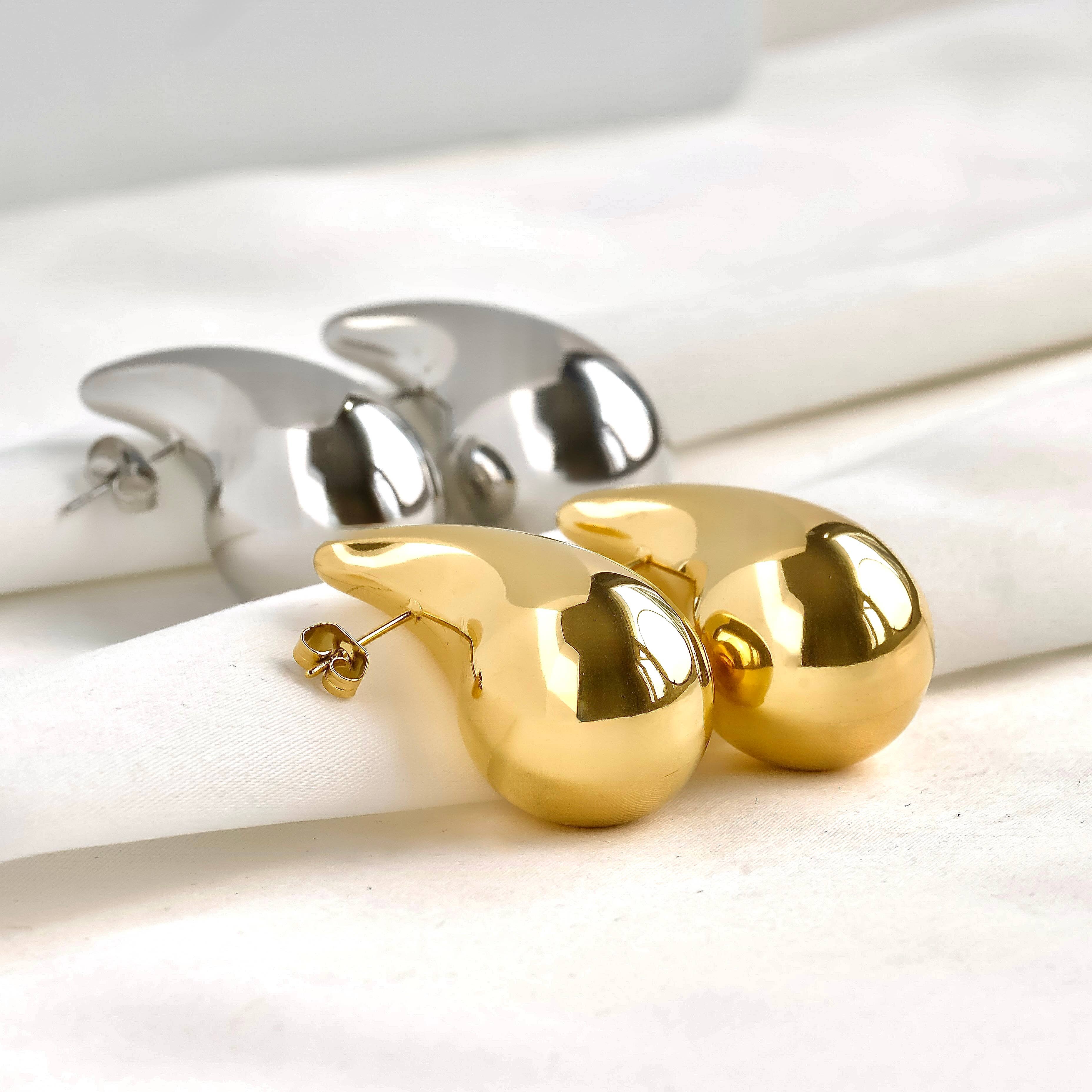 Chunky Hollow Drop Earrings- Lightweight Tear Drop Studs