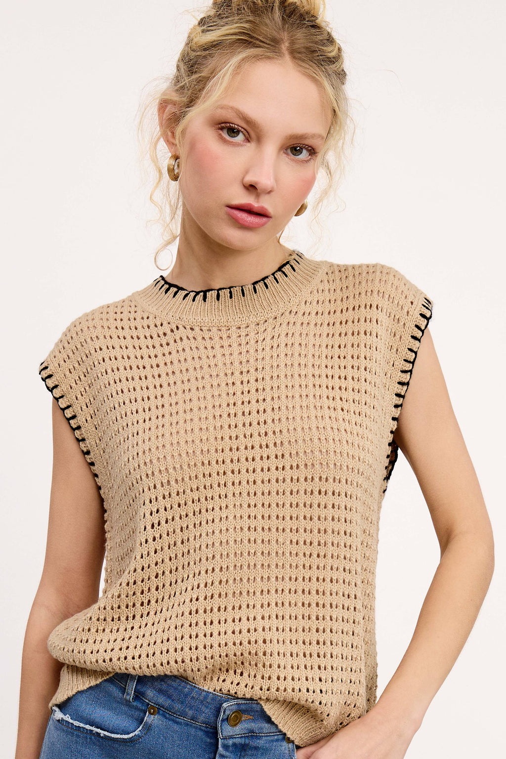Crochet Knit Stitching Detailed Sleeveless Top