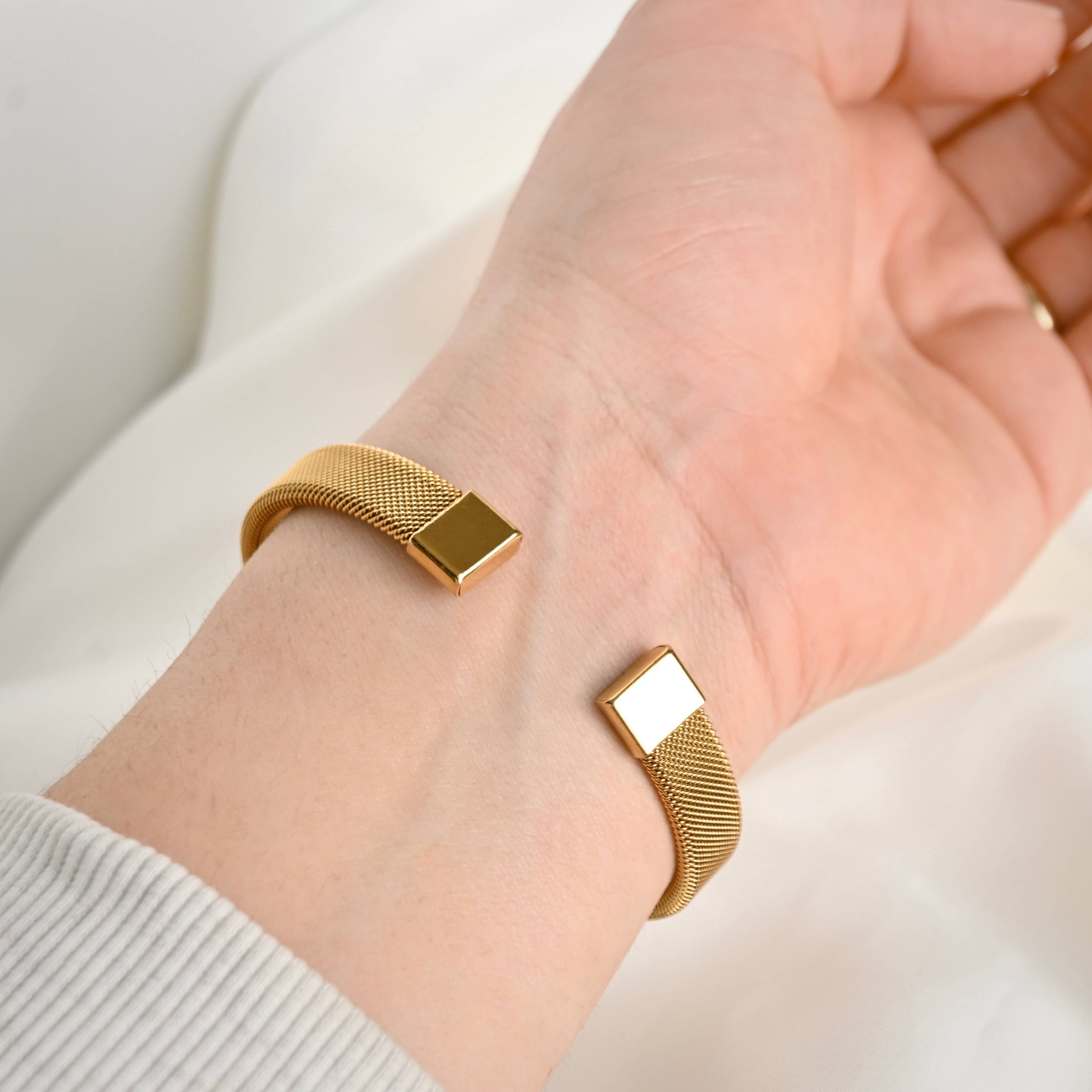 Mesh Cuff Bracelet - Tarnish-Free Gold Mesh Bangle