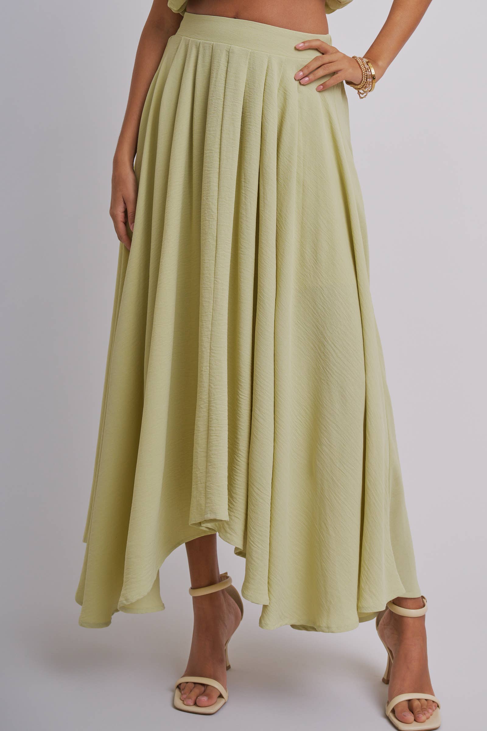 Pleated High-Low Maxi Skirt