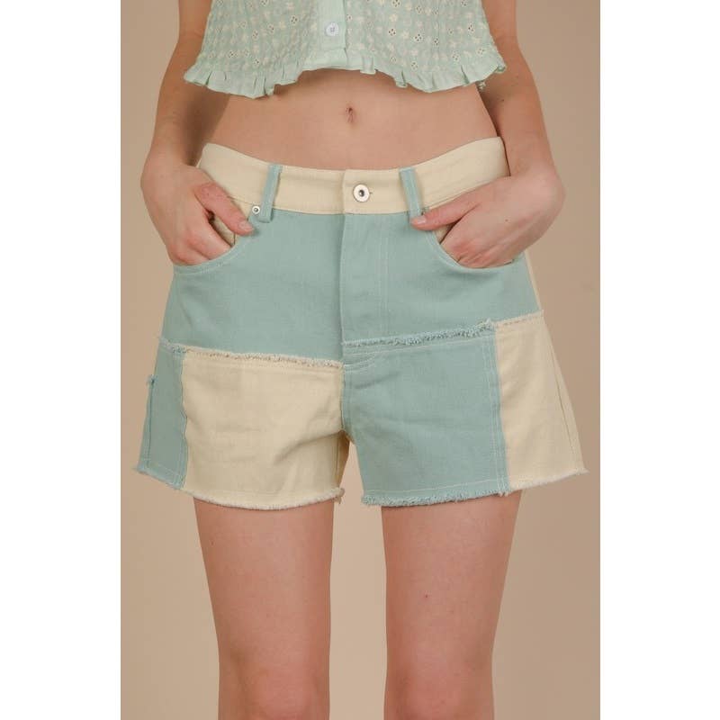 Soft Washed Color Block Casual Shorts