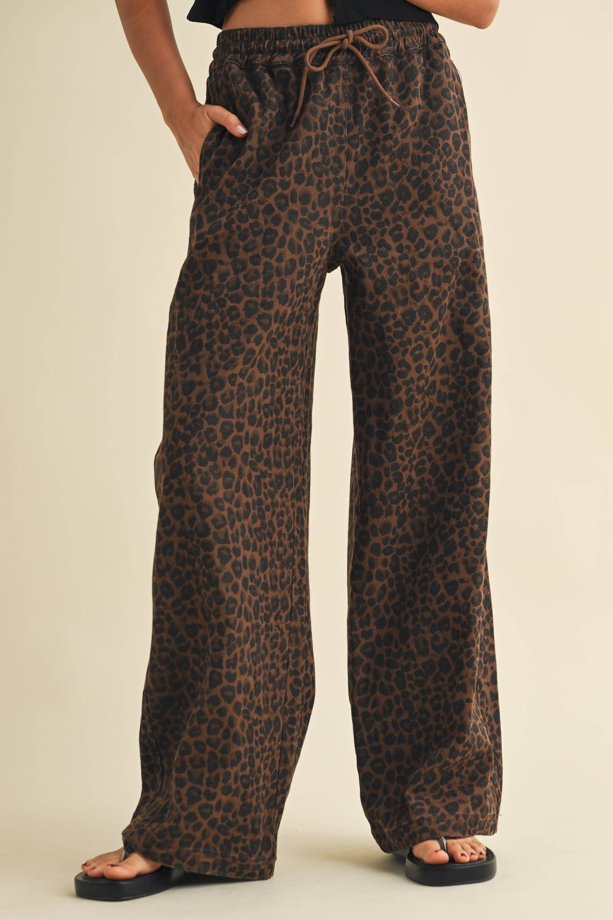 Leopard Print Denim Track Pant