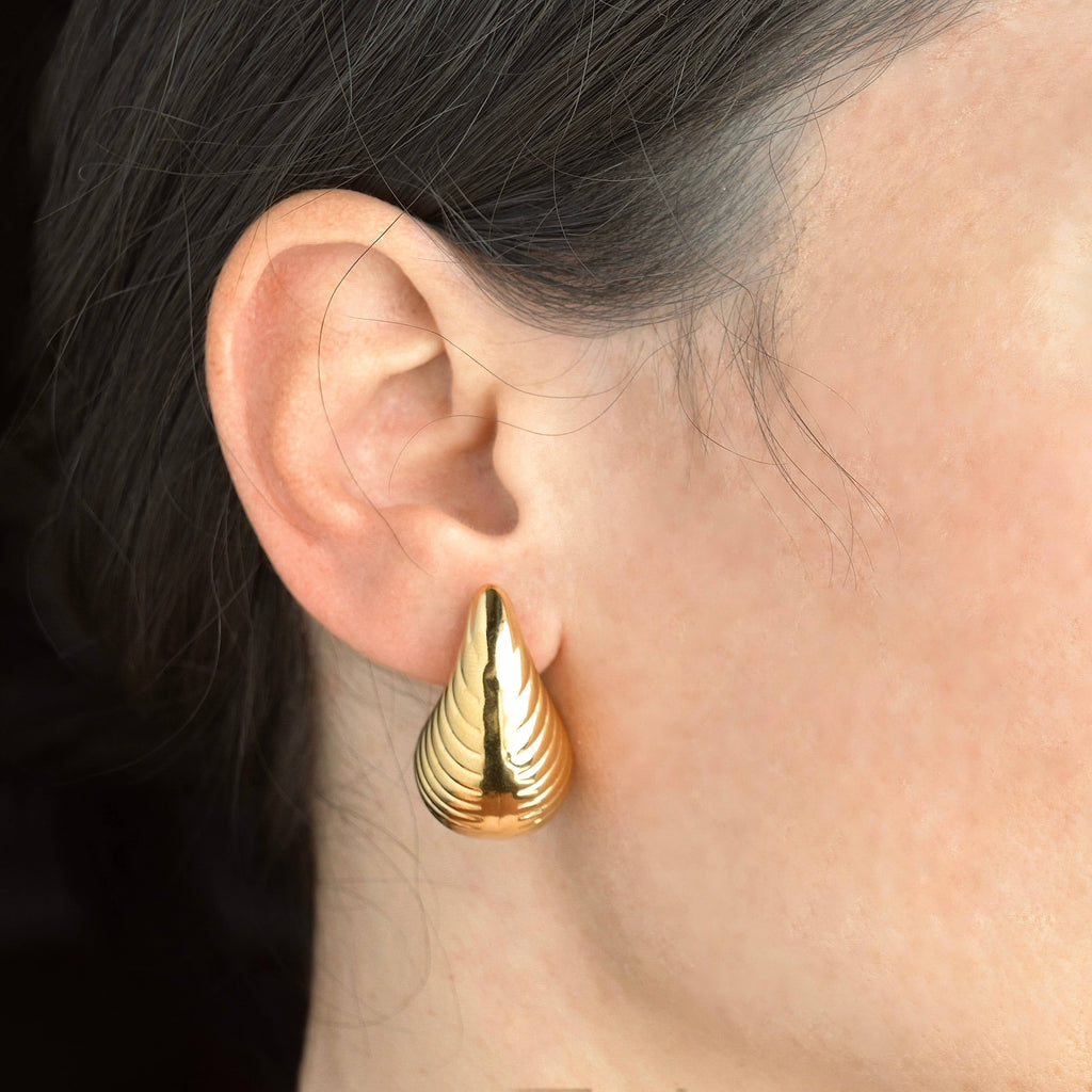 Chunky Hollow Drop Earrings- Lightweight Tear Drop Studs