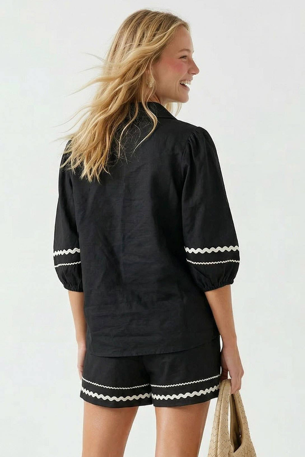 Contrast Trim Linen Blouse