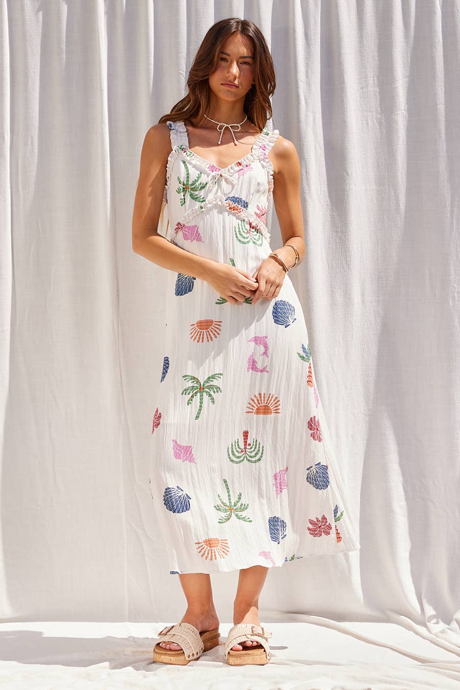 Ruffle Strap Midi Dress