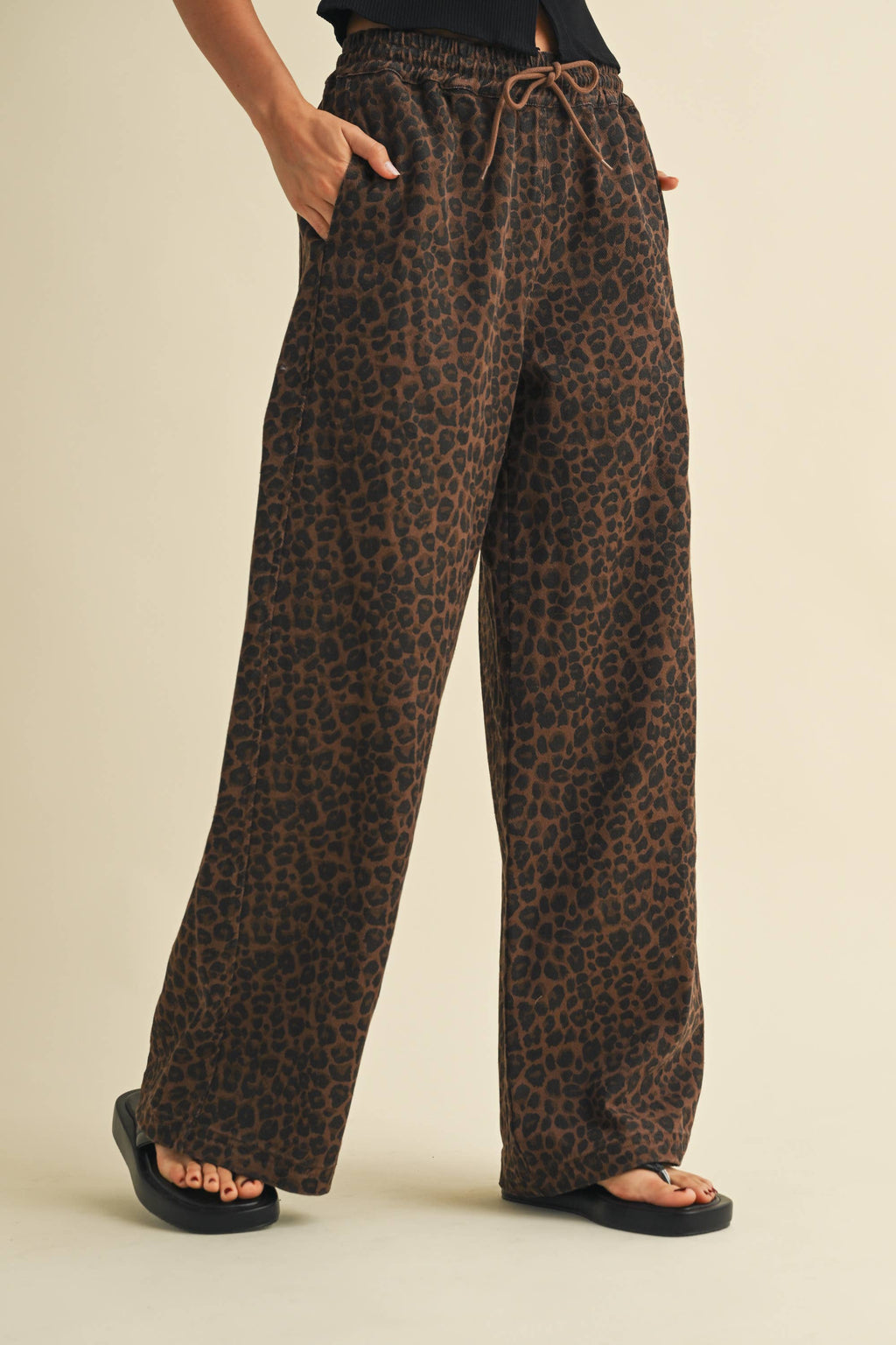 Leopard Print Denim Track Pant