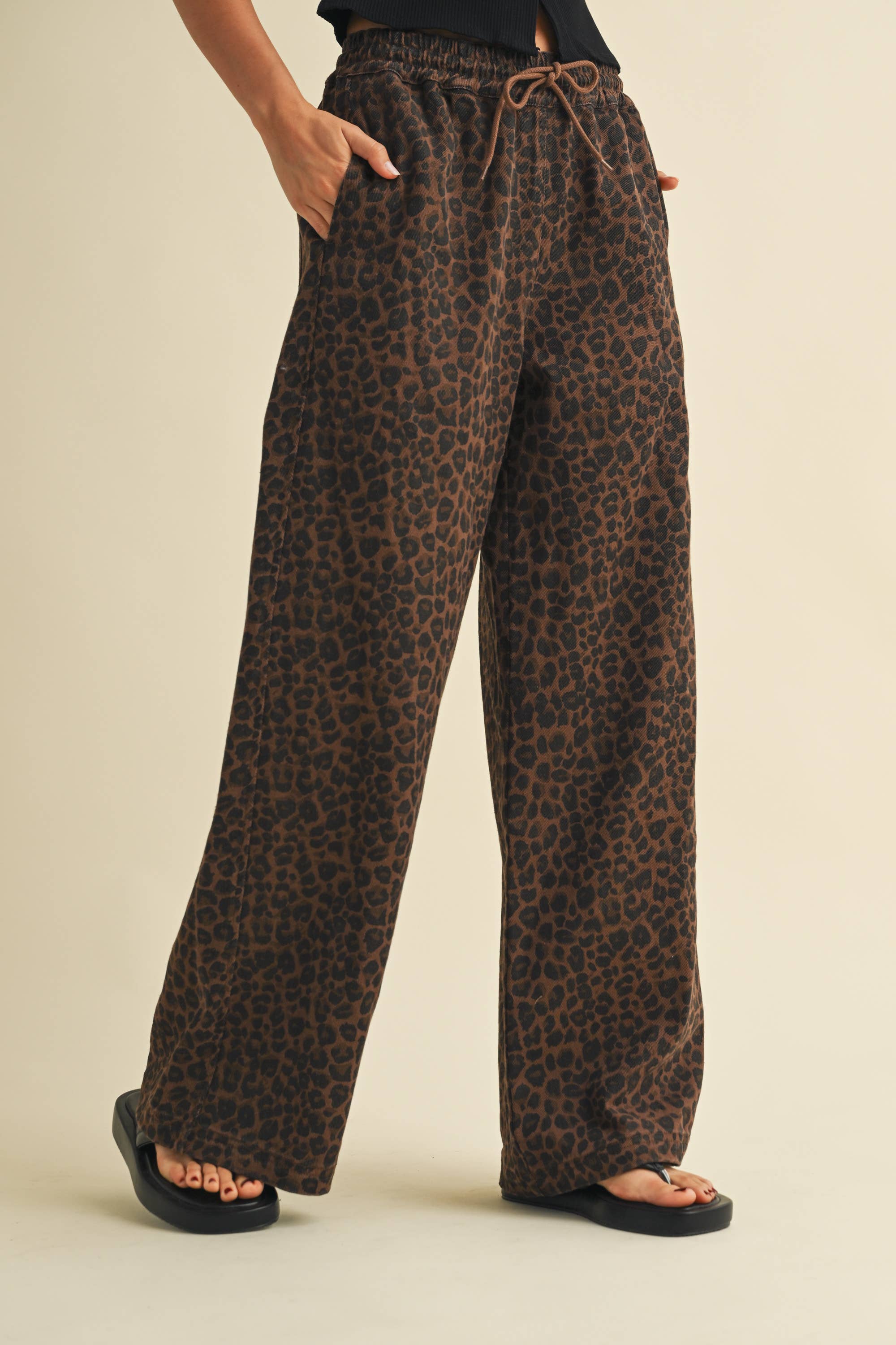 Leopard Print Denim Track Pant