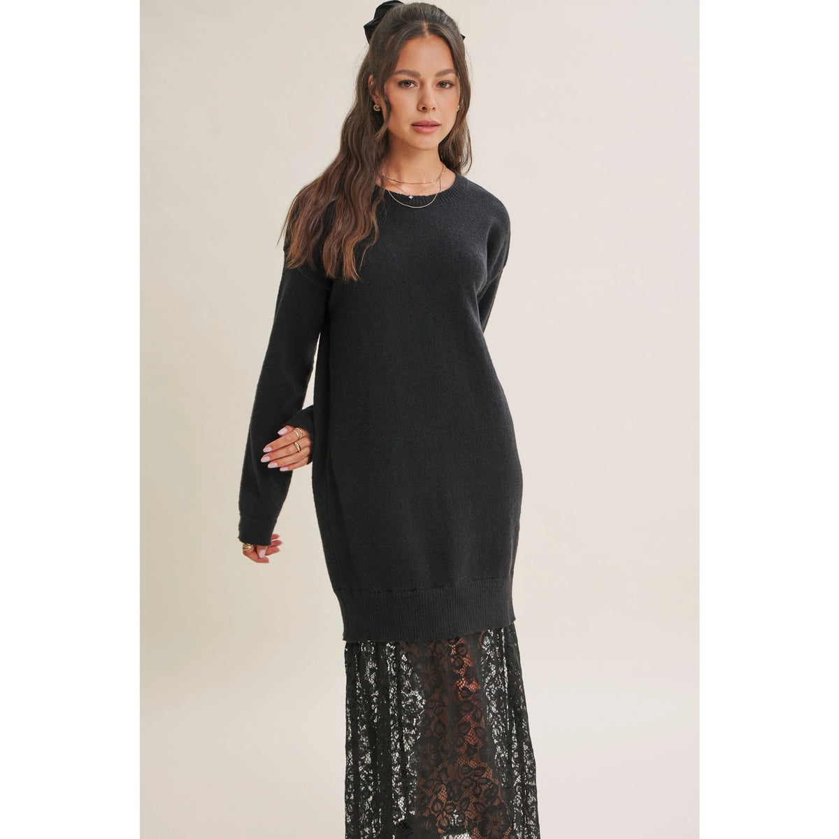 Romance Lace Layered Sweater Maxi