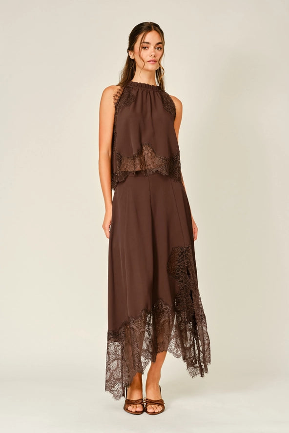 Satin/Lace Midi Skirt