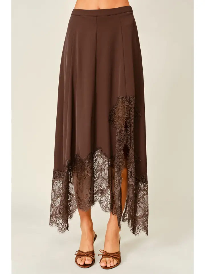 Satin/Lace Midi Skirt