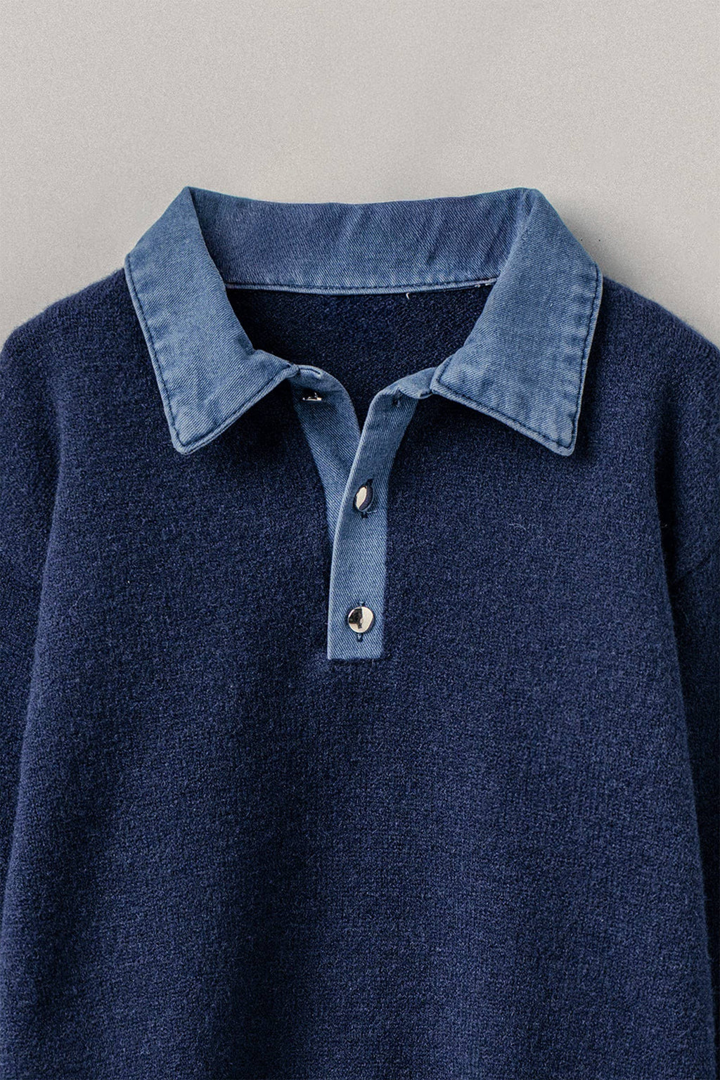 Denim Collar Contrast Button Knit Pullover