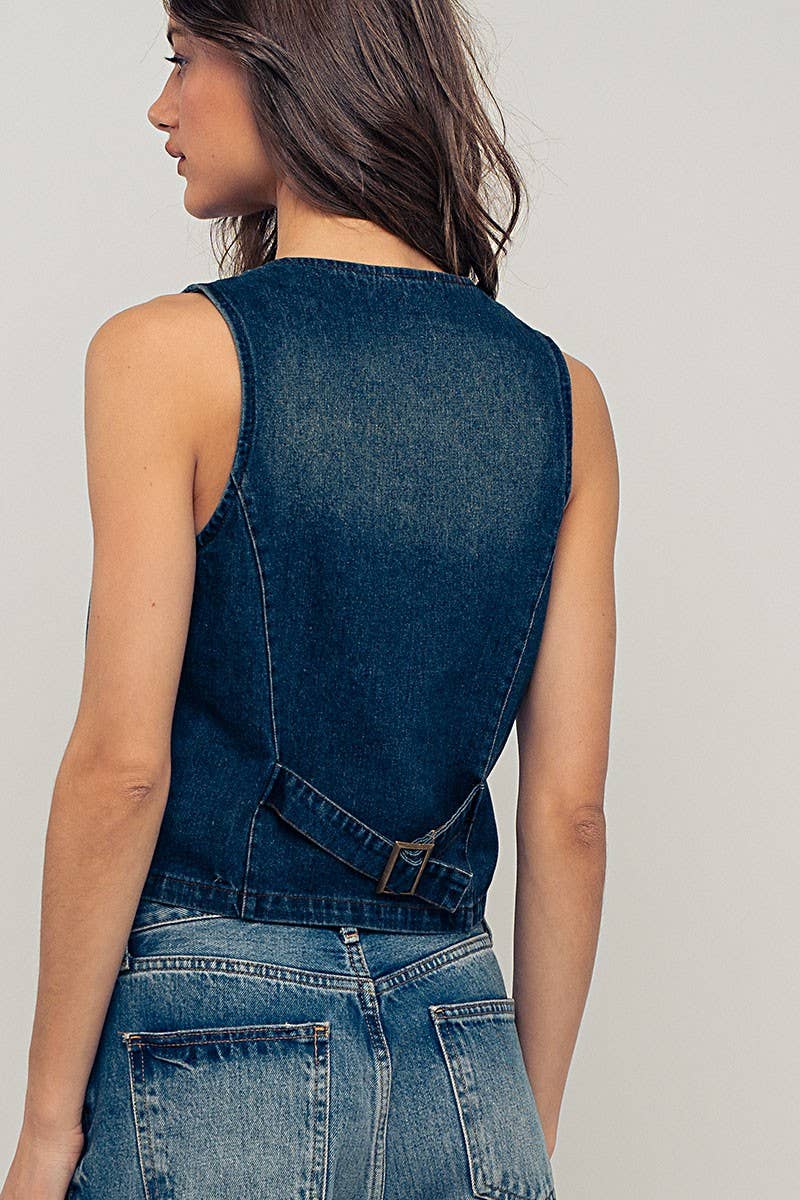Contrast Stitch Detail Button Front Denim Vest