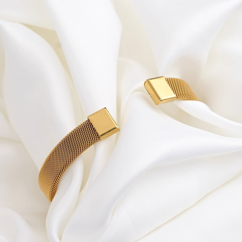 Mesh Cuff Bracelet - Tarnish-Free Gold Mesh Bangle