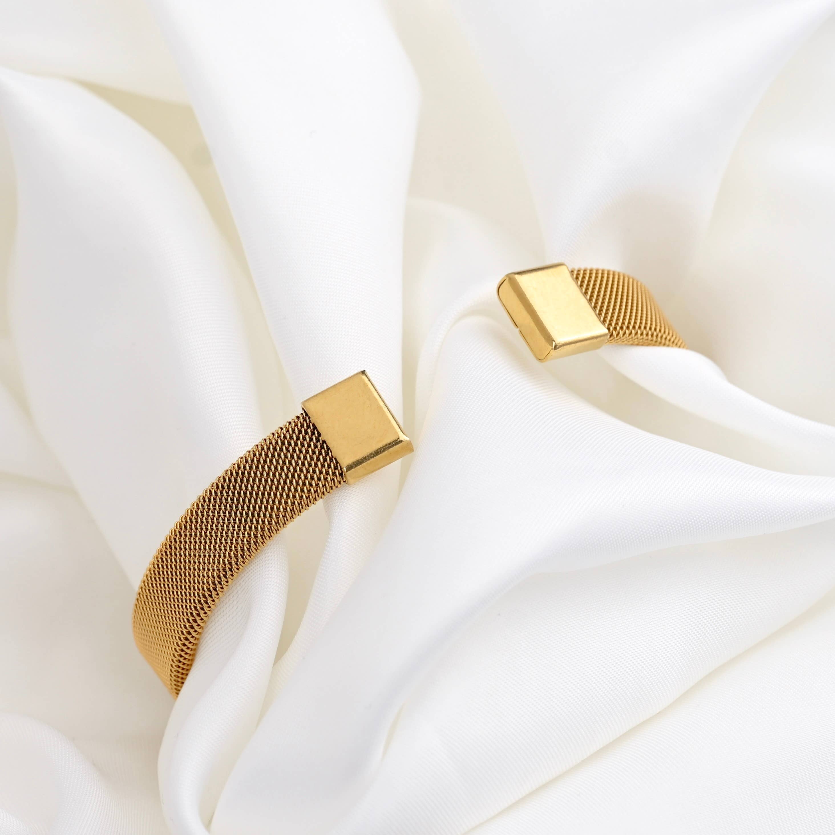 Mesh Cuff Bracelet - Tarnish-Free Gold Mesh Bangle
