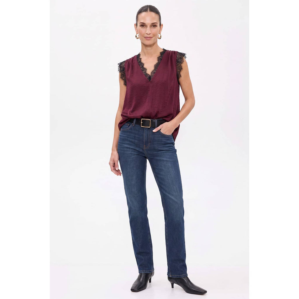 Neck Lace Trim Sleeveless Blouse